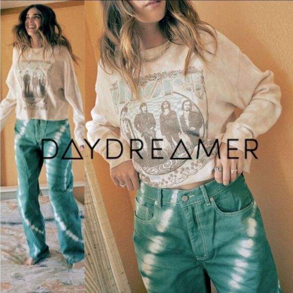 Free People The Doors Cropped Thermal Band Tee Sand sz 1X Daydreamer NWT - Picture 10 of 16